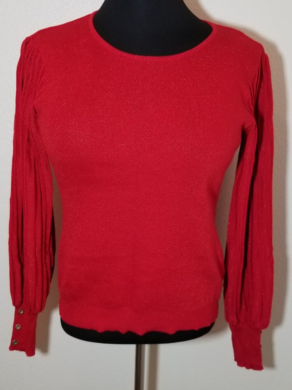 Nanette Lepore Womens Large Red Sweater Sparkle Preppy Minimalist Holiday City